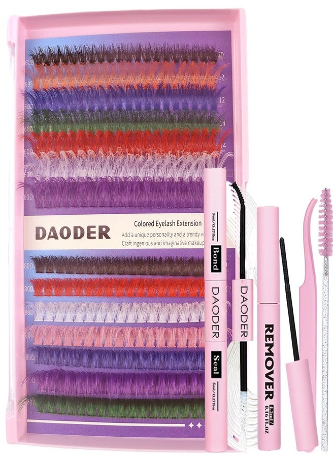 داودر مجموعة رموش DAODER الملونة، وصلات رموش كثيفة بألوان متنوعة، مناسبة للهالوين والتنكر، متوفرة بألوان الوردي والأحمر والأزرق والأبيض والبنفسجي، بتجعيد D، بطول 10-16 مم، مع مادة لاصقة ومزيل (مجموعة رموش من 8 ألوان). - Image 1